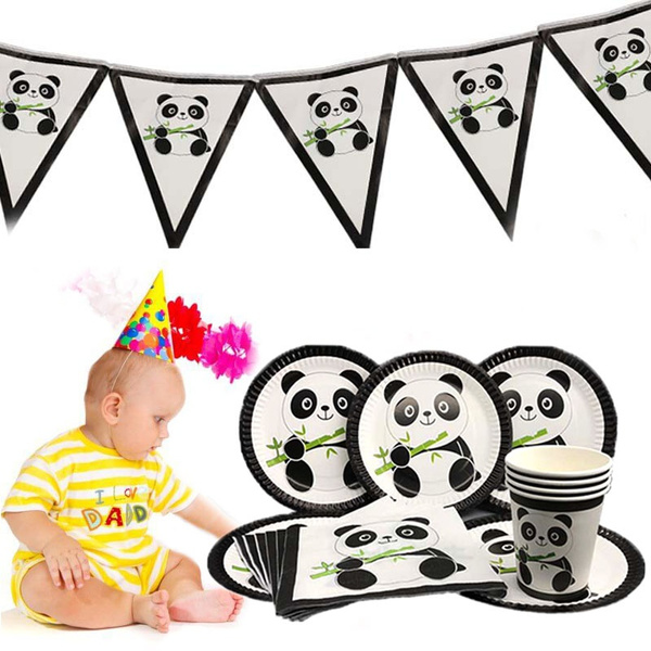 Happy Birthday Tableware Decor Popcorn Box Tablecloth Panda Theme Banners