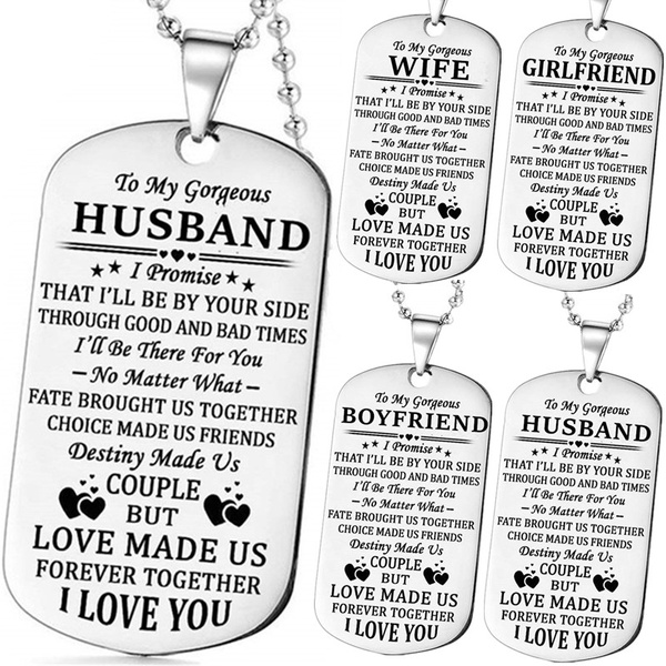 Personalized Custom Couple Necklaces To My Gorgeous Husband Wife Boyfriend Girlfriend I Love You Dog Tag Military Necklaces Christmas Anniversary