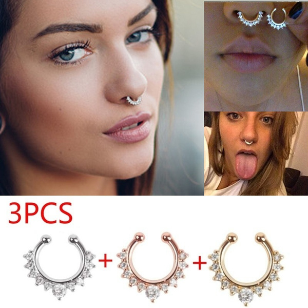 Fake Clip On Nose Ring Hanger Hoop Septum Non Piercing Body Jewellery UK 