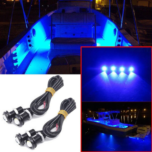 4x Blue LED Boat Light Waterproof Outrigger Spreader Transom Underwater