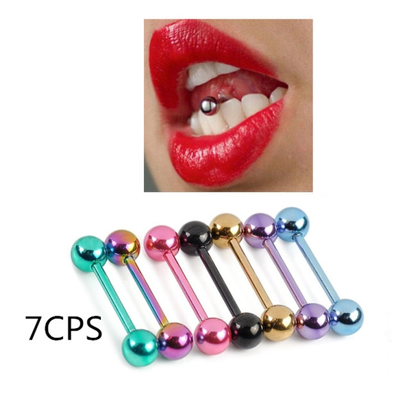 7pcs 7 Colors Tongue Piercing Septum Industrial Barbell Flesh Tunnels Ear Plugs Ear Expanders Nipple Ring Body