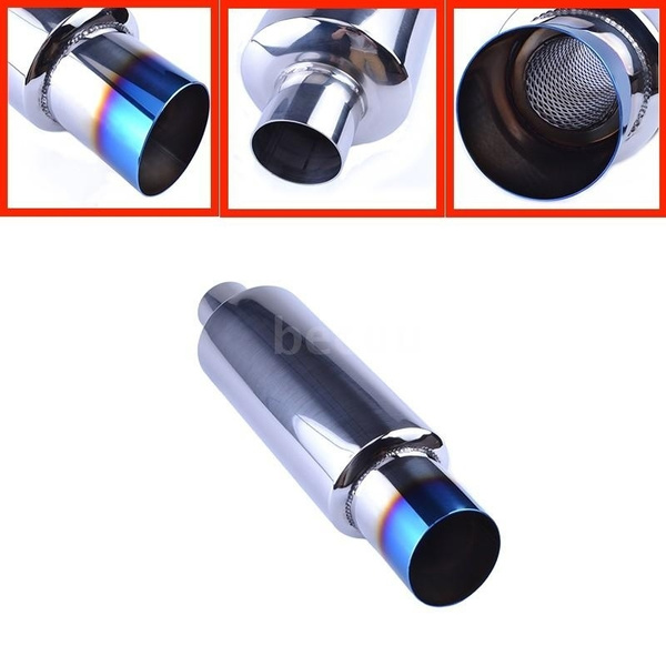 Universal Fit Muffler Exhaust Tip Polished Stainless Steel Tip and Silencer 2.0Inlet to 3 Outlet Exhaust Pipe