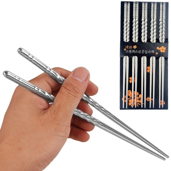 Korean Happniess and Peace Stainless Steel Chopsticks with Stepped Groove 