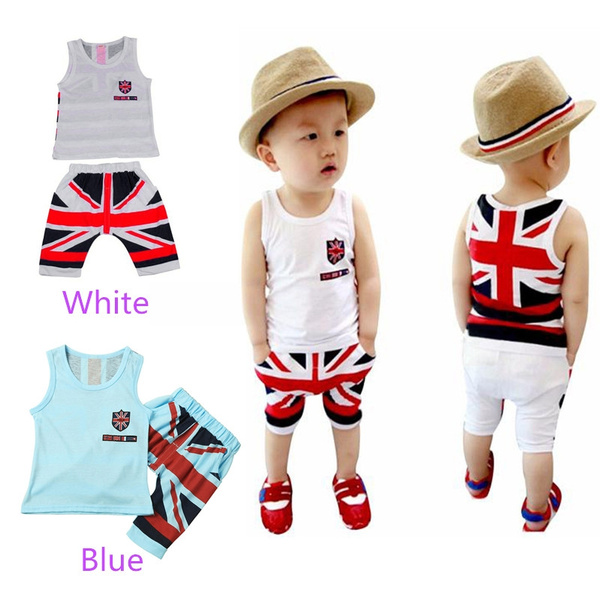 Queen Day Union Jack Heart Star Bodysuit Blue UK Flag Girl Baby Dress Set NB-18M 