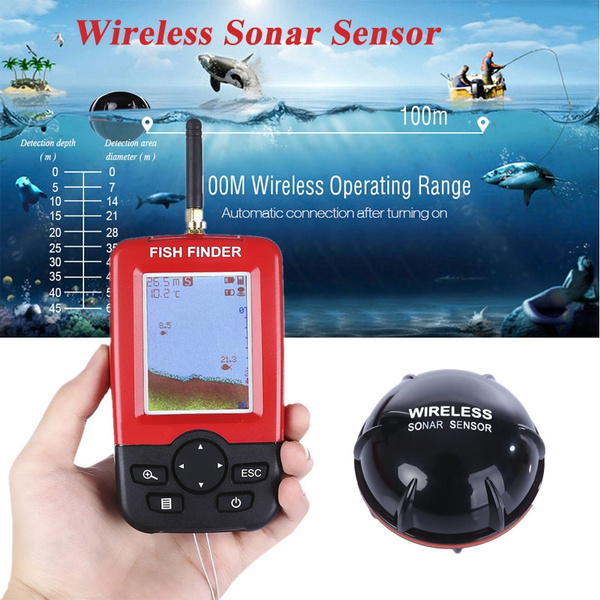 Wireless Portable Fish Finder Locator Sonar Radio °C// °F IPX4 Fishing Gear Tools