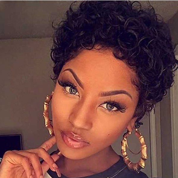 African American Wigs Short Pixie Cut Curly Wigs For Black Women Curly Hair With Bangs