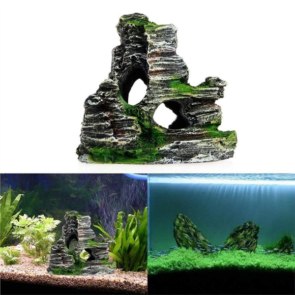 Aquarium Rockery Hiding Rock Cave Decor Landscape Mountain View Ornament Fish Tank Rockery