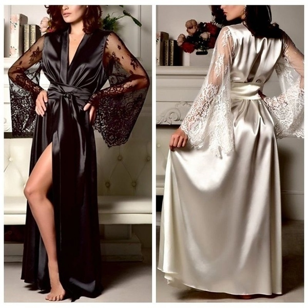 Women Ladies Satin Silk Nightdress Lingerie Sleepwear Dress Robe ...