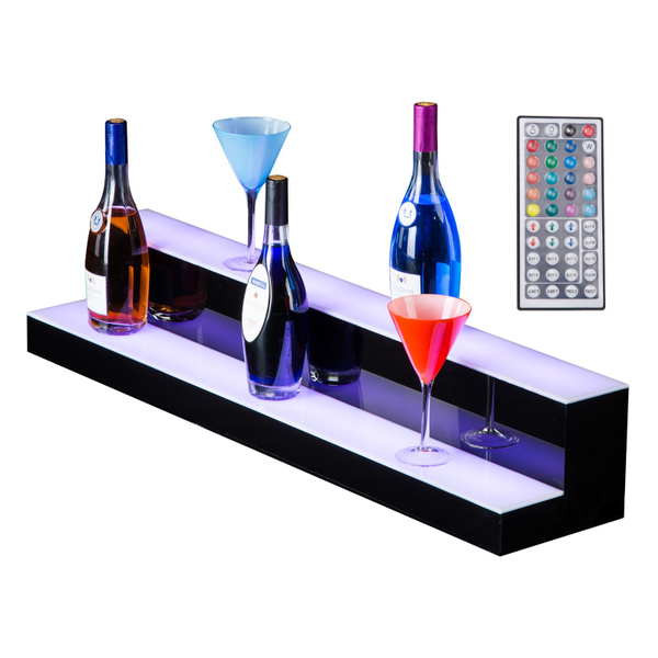 40" LED Lighted Back Bar Glowing Liquor Bottle Display Shelf Glowing 2 Step Tier