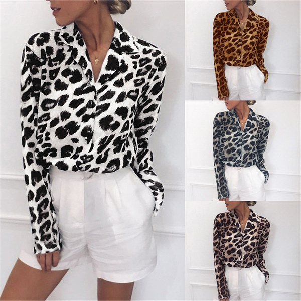 Wonderbaar Fashion Women Leopard Print Shirt Long Sleeve Tops Plus Size QQ-12