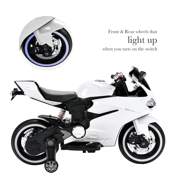 12V Kids Motorcycle Powered Electric Ride On Toy Car w/ 2 Training Wheels White