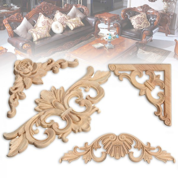 1Pc Vintage Wood Carved Applique Frame Furniture Craft Door Table Home Decor