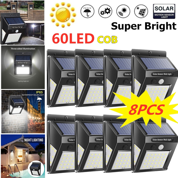 60 LED Outdoor Wall Light Solar PIR Motion Sensor Yard Garden Patio Pathway Lamp