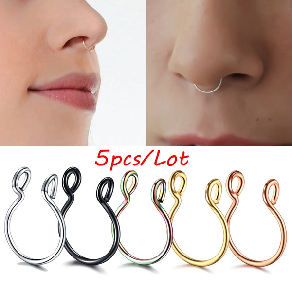 5pcs Lot 5colors Mixed Fake Nose Ring Hoop Septum Rings Stainless