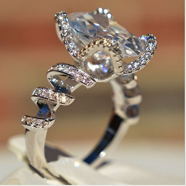 Women Fashion Jewelry 925 Silver White Sapphire Wedding Band Rings Set Size 6-10