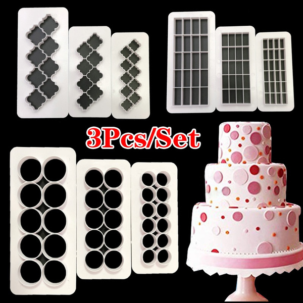 3Pcs//Set Geometric Cake Mold Plastic Cookie Fondant Cutter Tool Cake Decorating