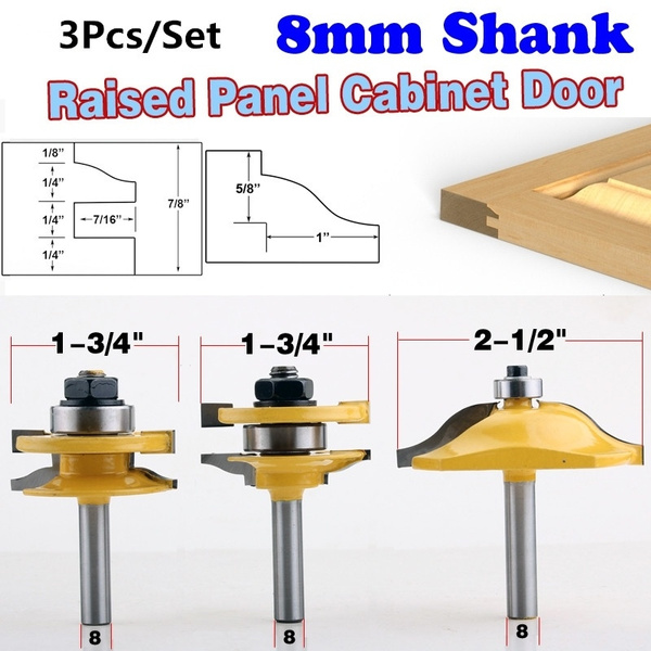 3pc High Quality 8mm Shank Raised Panel Cabinet Door Router Bit