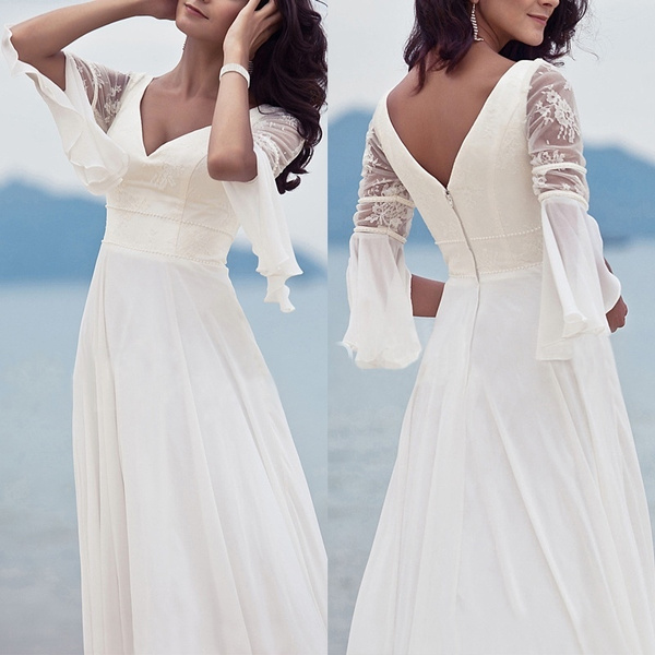 white chiffon dress with sleeves