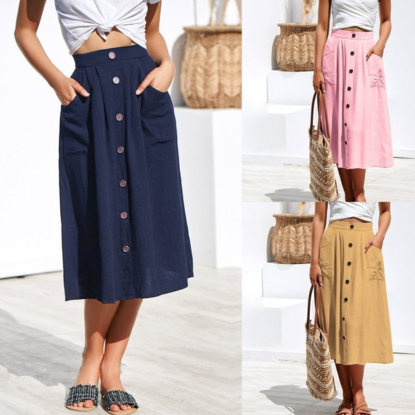 Ongekend New Women's Fashion Summer Women Pleated Skirt Buttons Loose High MR-69