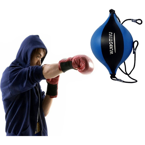 RDX Double End Speed Ball Bag Maya Hide Leather Boxing Floor to Ceiling Rope MMA Training Muay Thai Punching Dodge Striking Speed Ball Kit Workout Adjustable Bungee Cord 