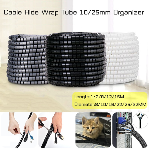 2M Spiral Cable Wrap Hide Tube 10/25mm Flexible Wire Organizer & Management Tool