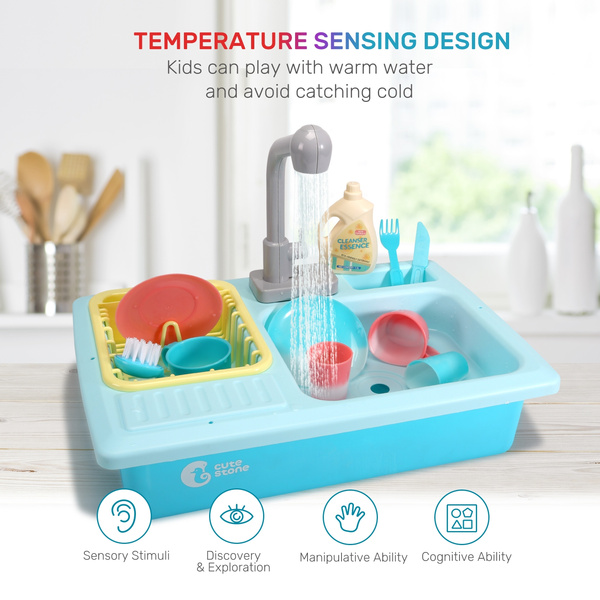 Cute Stone Color Changing Kitchen Sink Toys Children Heat Sensitive Thermochromic Dishwasher Playing Toy With Running Water Play House Pretend Role