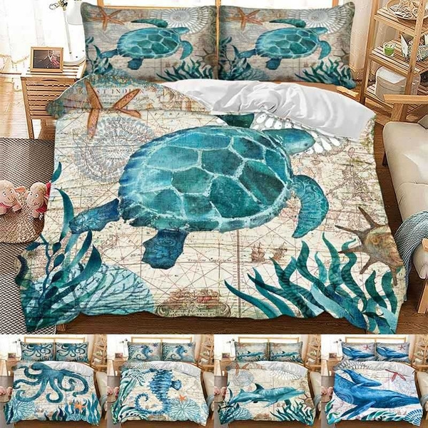 3d Retro Sea Turtle Ocean Animal Print, Ocean Bedding Set Twin