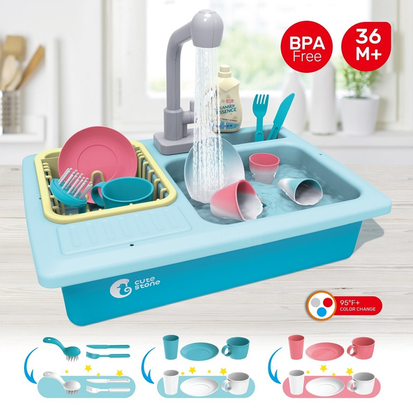 Cute Stone Color Changing Kitchen Sink Toys Heat Sensitive Thermochromic Dishwasher Playing Toy With Running Water Educational Toy