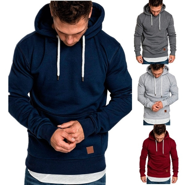 Mens Fashion Athletic Hoodies Sport Sweatshirt Solid Color Fleece Pullover
