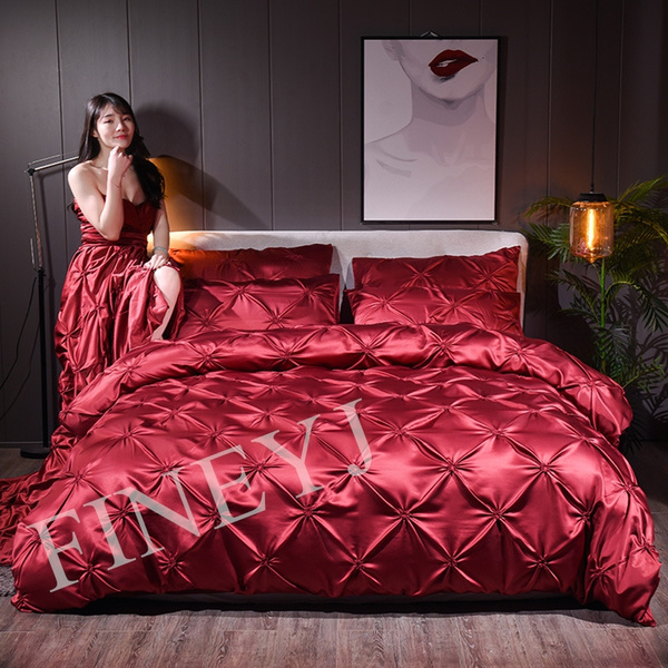 Fineyj 8 Color Bedding Silk Like Satin Pintuck Duvet Cover Set
