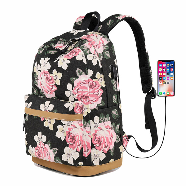 Canvas Printed Backpack Widened Large Capacity Travel Bag Middle