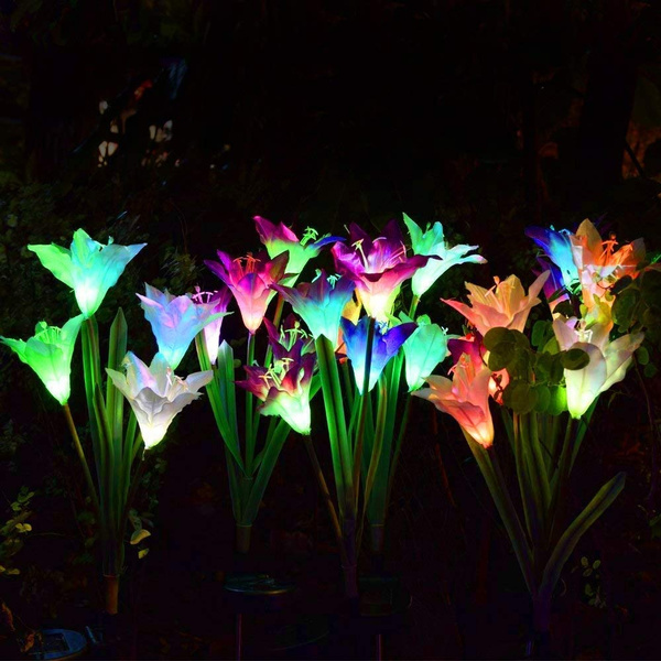2 Pack Solar Garden Lights Outdoor Multi-Color Lily Flowers For Patio Decoration