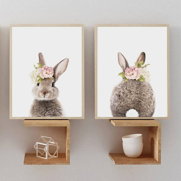 Cartoon Bunny Rabbit Canvas Art Print Nursery Wall Pictures Wall