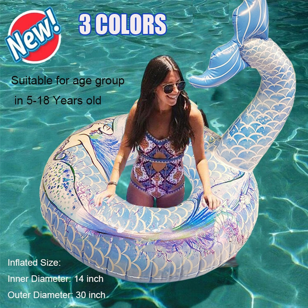 Inflatable Mermaid Pool Float 6+Years Floaties for Kids Pool Float Swimming Ring Pool Float Inner Tube Outdoor Beach Party Play Pool Water Fun Toy