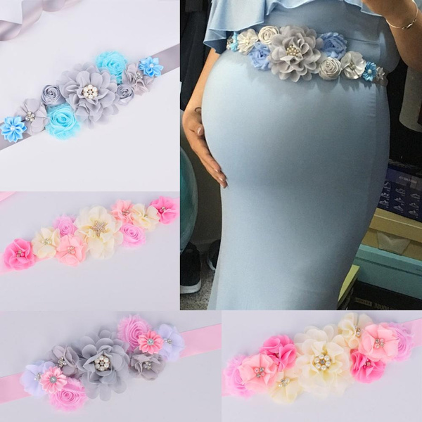 Fashion Maternity Flower Belly Sash Wedding Baby Shower Belt Pregnant Photo Prop