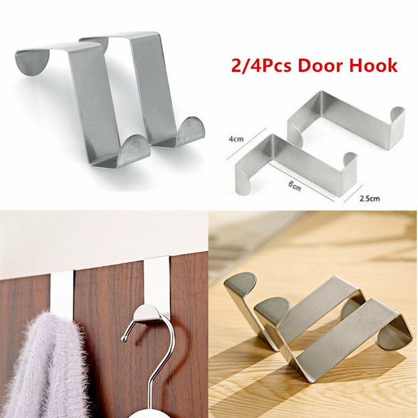 2 X Stainless Steel Metal Over Door Hooks for Clothes Coat Robe Hanger Hanging