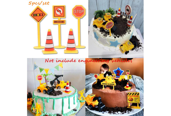 5pcs Set Traffic Lights Roadblocks Sign Cake Topper For Kids