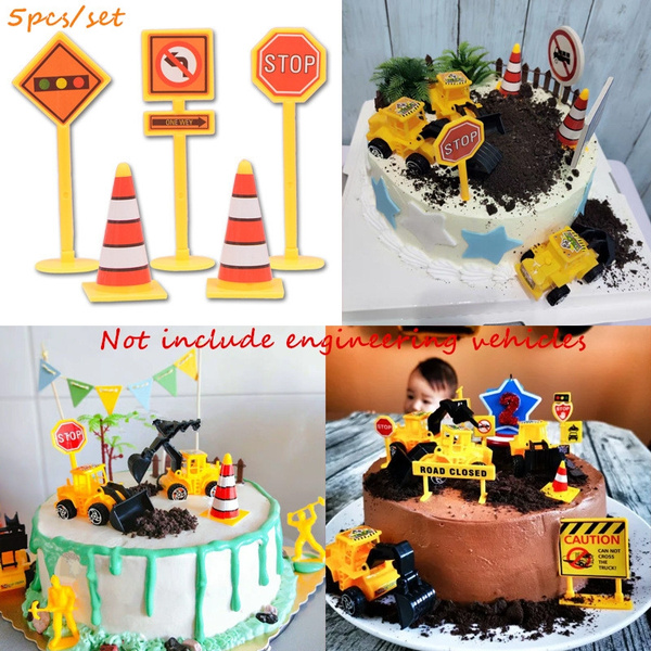 5pcs Set Traffic Lights Roadblocks Sign Cake Topper For Kids