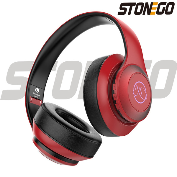 Wireless Headset Bluetooth Stereo Headphones for Cell Phone Laptop Tablet-Red
