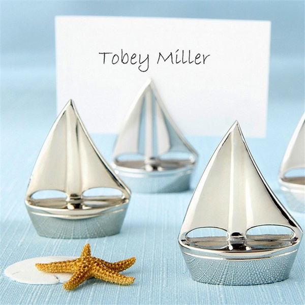 Sailing Sail Boat Silver Beach Theme Place Card Holders Wedding Name Frame Table Number Cards Clips Wedding Party Decor Supplies