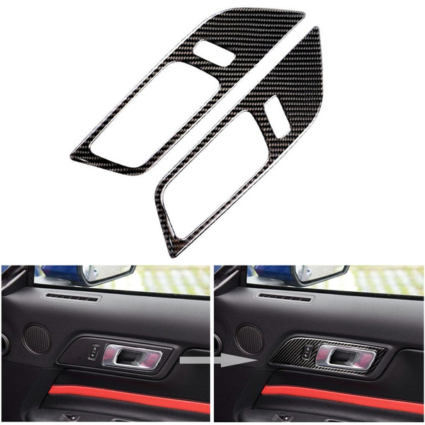 2pcs For Ford Mustang Carbon Fiber Interior Door Handles Emblem Badge Stickers Car Accessories