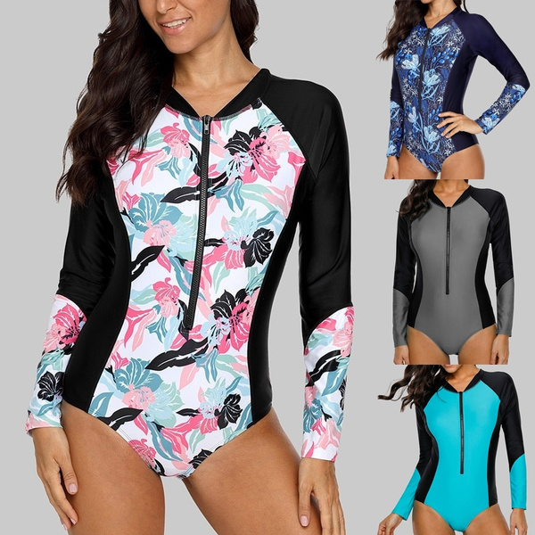 Charmleaks Women Long Sleeve Rashguard One-piece Swimsuit Swimwear ...
