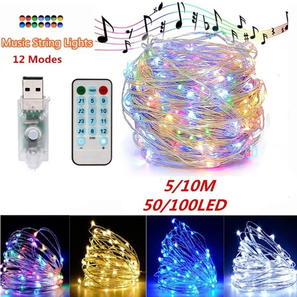 50//100 LEDs Music String Lights Music Battery Remote Control Fairy XMAS Party US