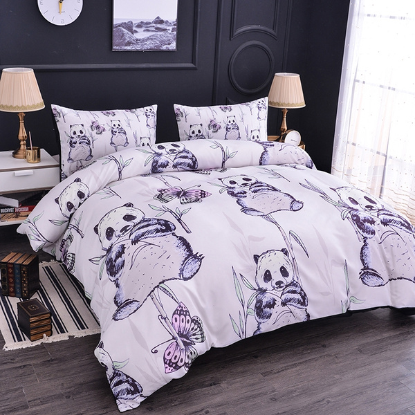 Cute Bear Panda With Bamboo Leaves Pattern Bedding Set For Teen