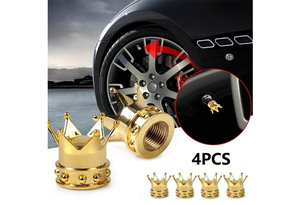 4 Black King Crown Tire/Wheel Valve Stem CAPS Valve Cap Car Truck Hot Rod ATV