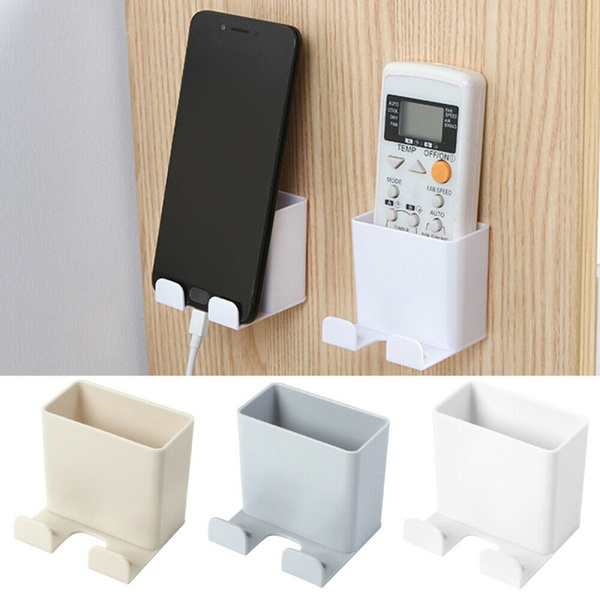 Wall Mounted Storage Box Remote Control Mobile Phone Plug Holder Stand Container