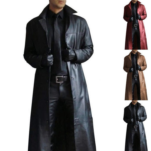 Men's Fashion Gothic Style Long Jacket Coat Black Leather Blade Vampire ...