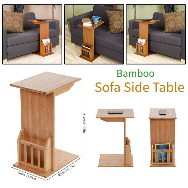 L Shape Tray Bamboo Table Sofa Couch Bed Side Table Magazine