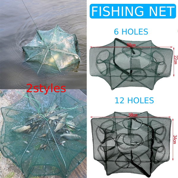 6/12 Holes Foldable Crab Fishing Net Trap Cast Dip Cage Minnow Crawfish Shrimp