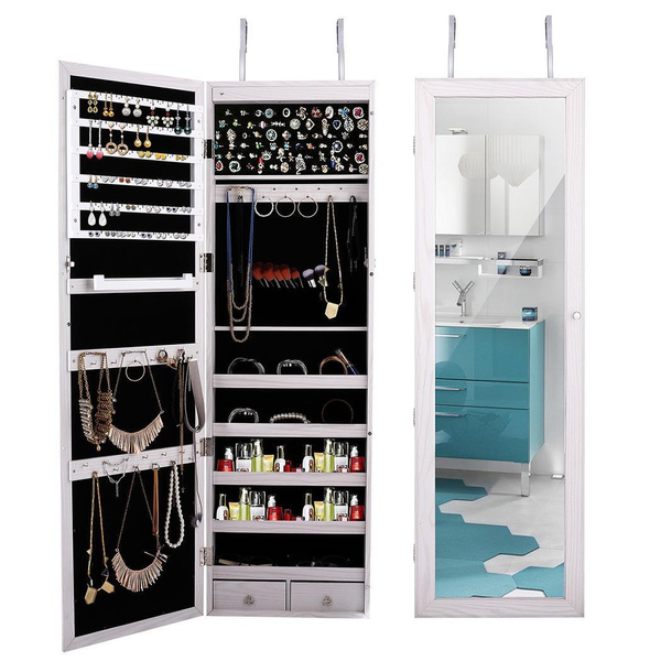 Wall Mounted Door Hanging Jewelry Cabinet Lockable Organizer With